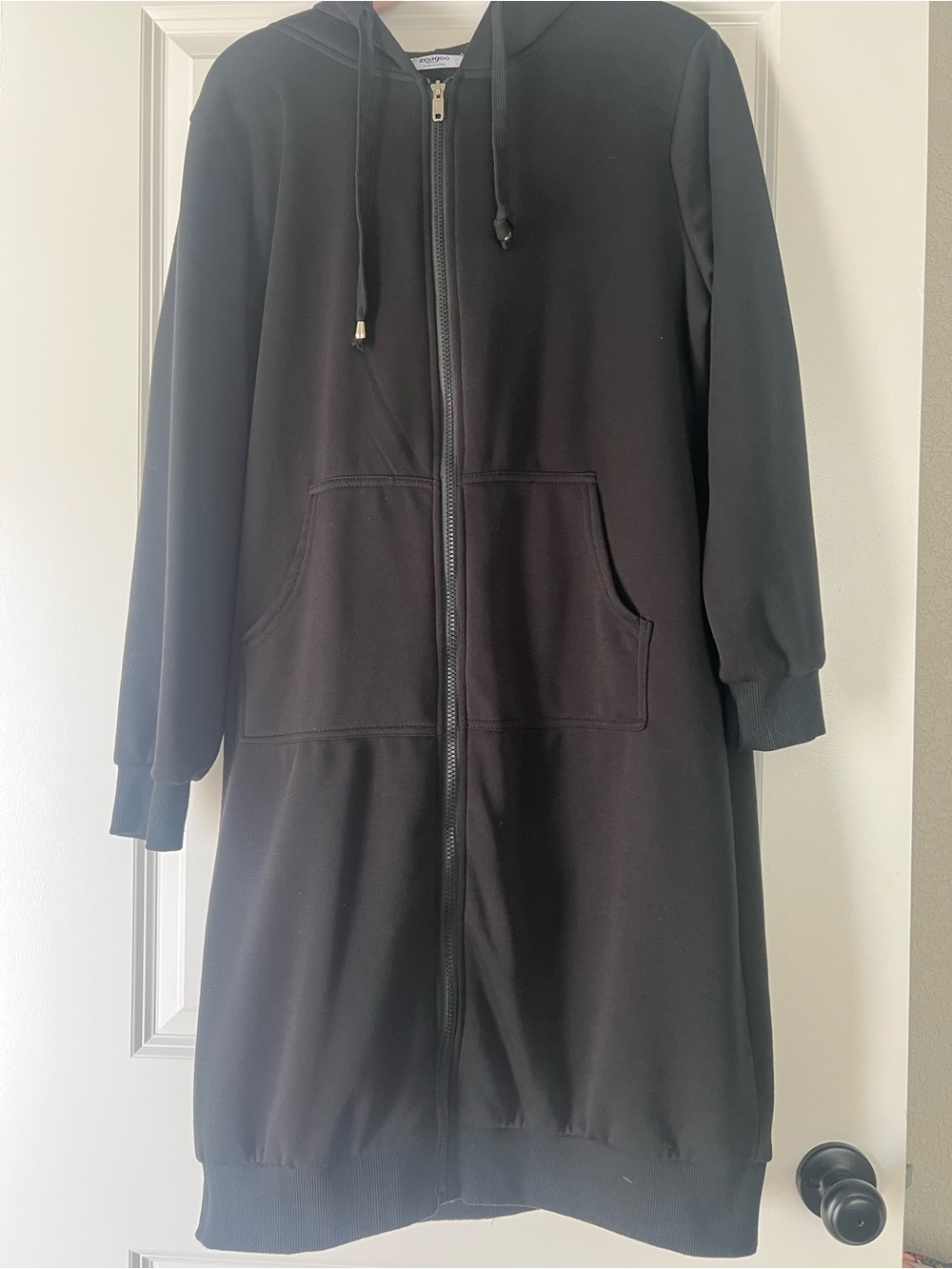 zeagoo Black Long Zip-Up Hooded Swestshirt Jacket